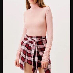 For Love and Lemons Turtleneck Mesh Top Long Sleeve Size XS Pink